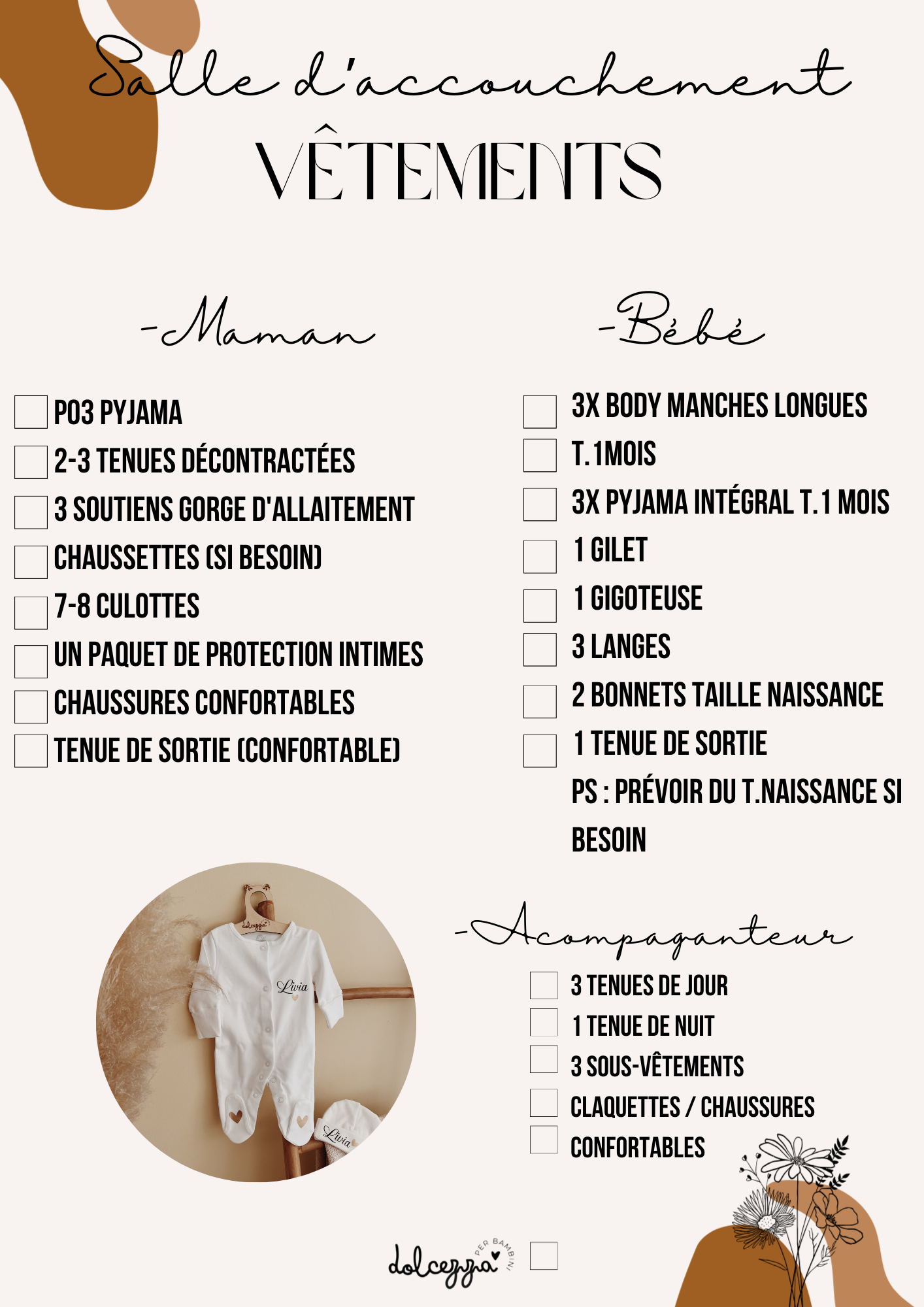 Check-list complète de la valise de maternité (fichier téléchargeable)