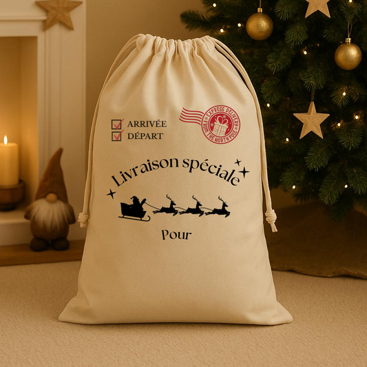 Hotte de Noël personnalisée – Livraison spéciale au prénom de bébé