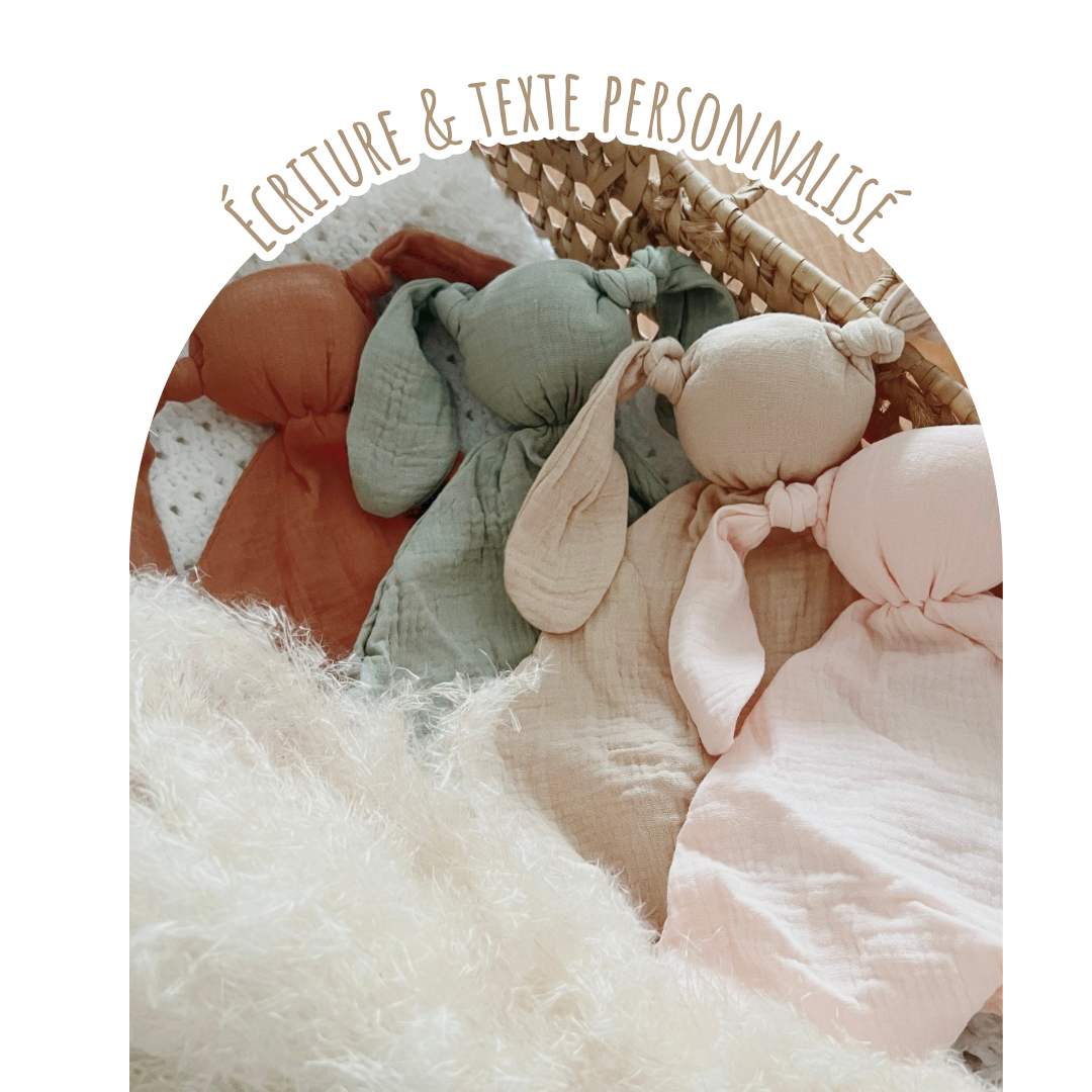 Doudou lapinou en gaze de coton personnalisable