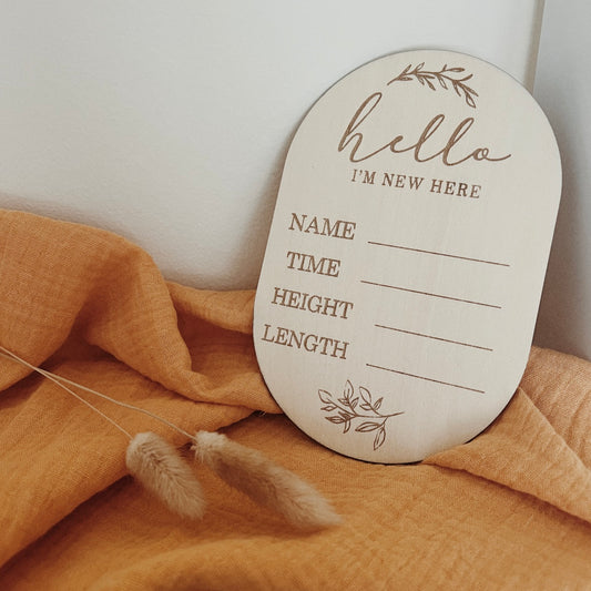 Plaque de naissance “Hello World” – Bois naturel à compléter