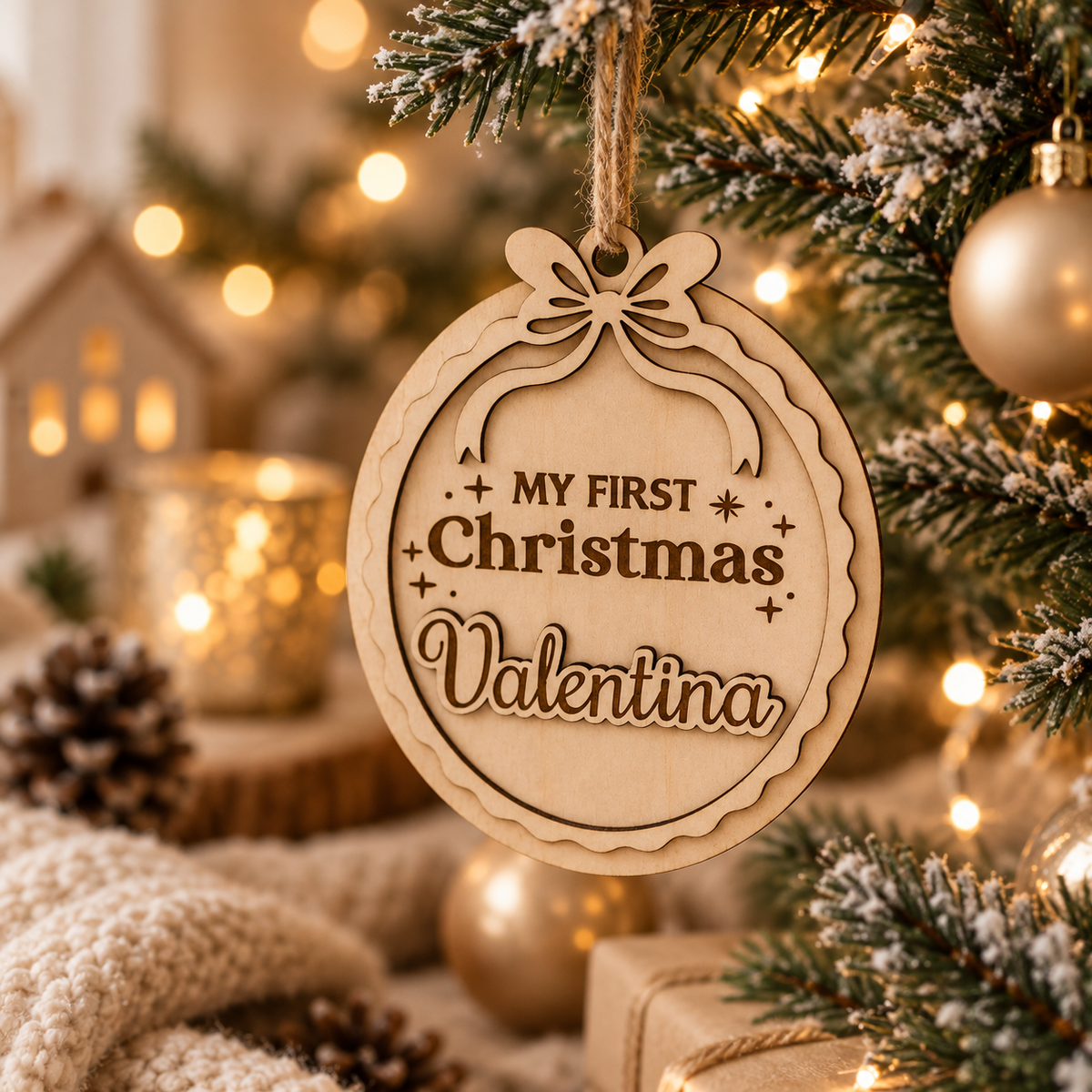 Ornement en bois personnalisé – Décoration de sapin unique