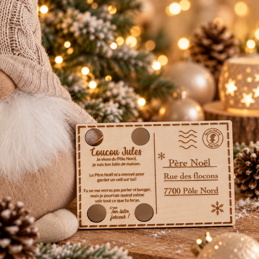 🧝‍♂️ Carte postale en bois du lutin farceur 🎄