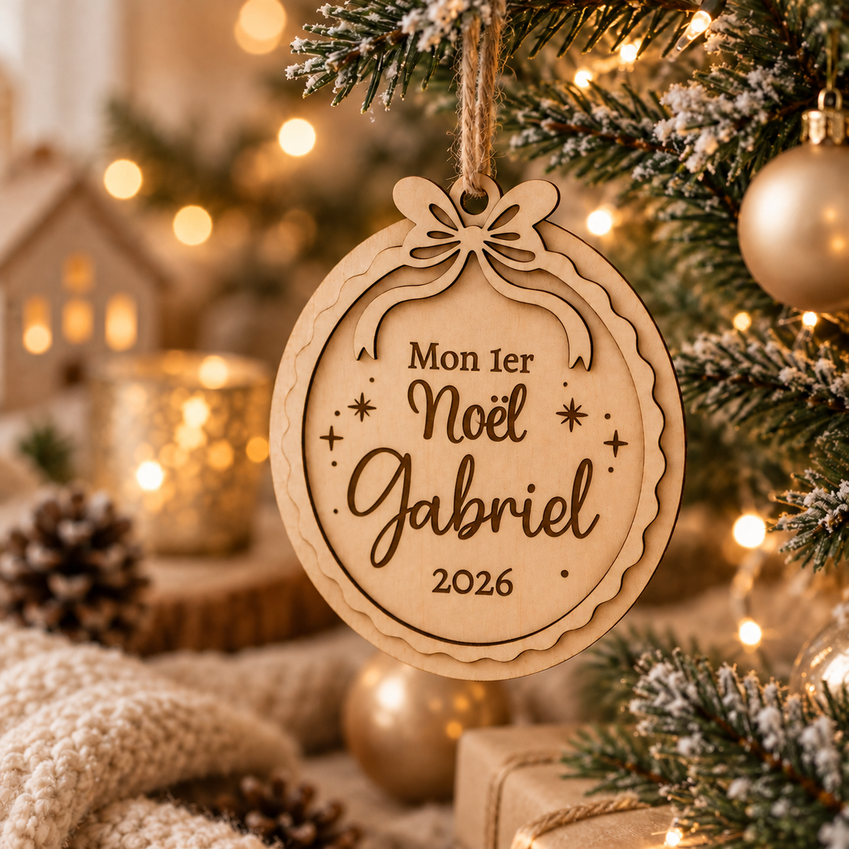 Ornement en bois personnalisé – Décoration de sapin unique