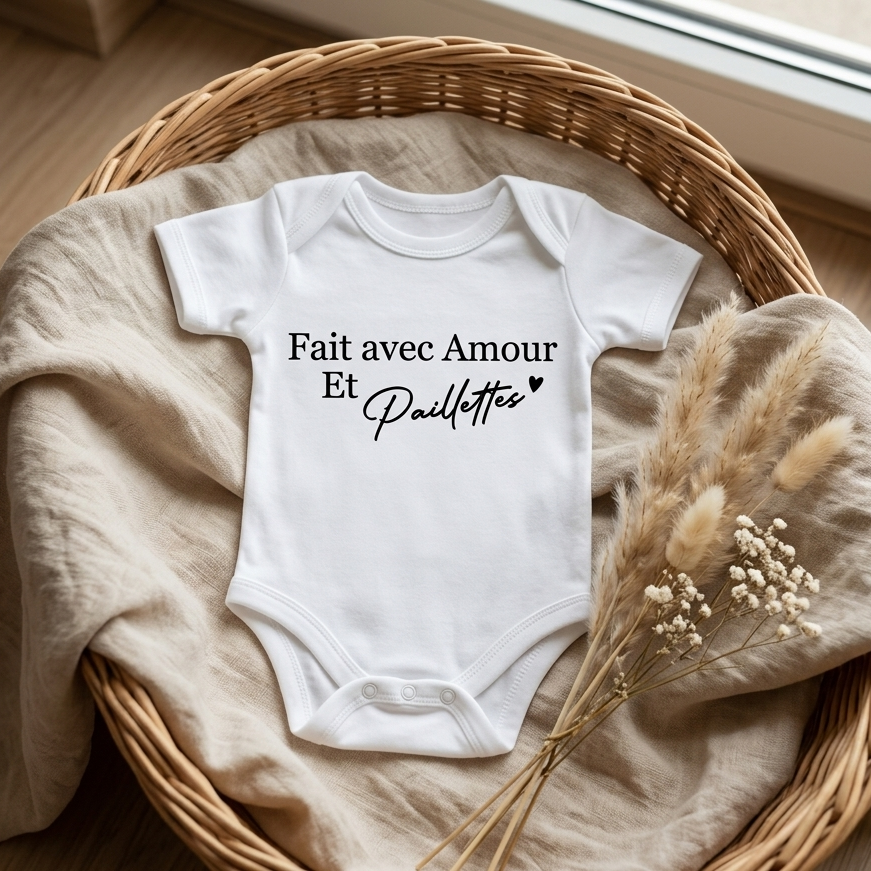Body bébé « Fait avec amour & paillettes »
