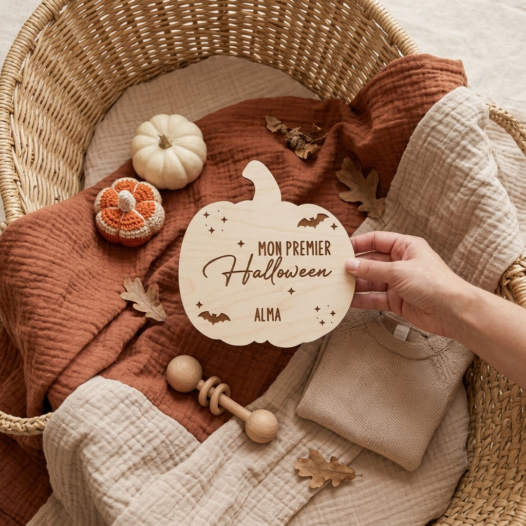 Plaque en bois personnalisée – « Mon Premier Halloween »