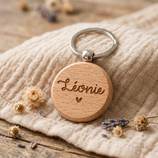 Porte-clé en bois rond personnalisé