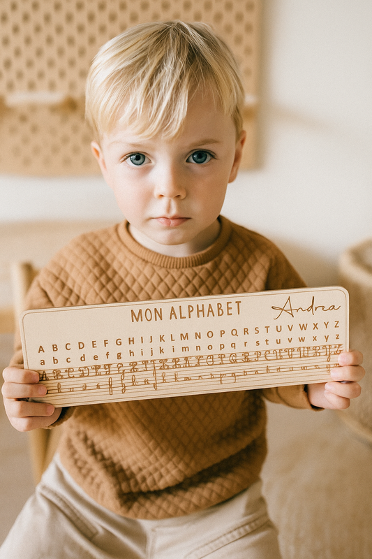 Planche alphabet personnalisée – Bois gravé