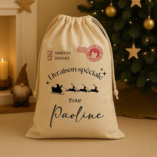 Botte de Noël en toile de jute personnalisée