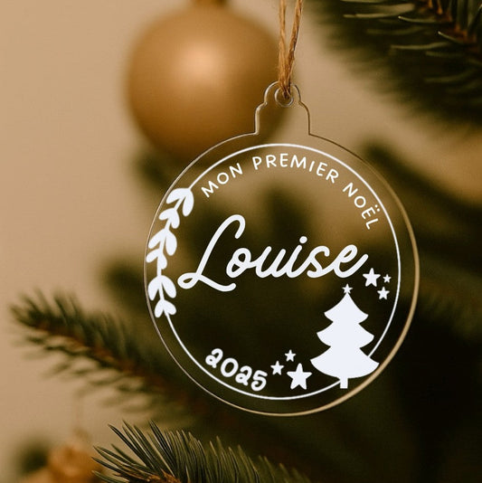 🎅 Boule de Noël plate en plexiglas – Mon premier Noël 🎄